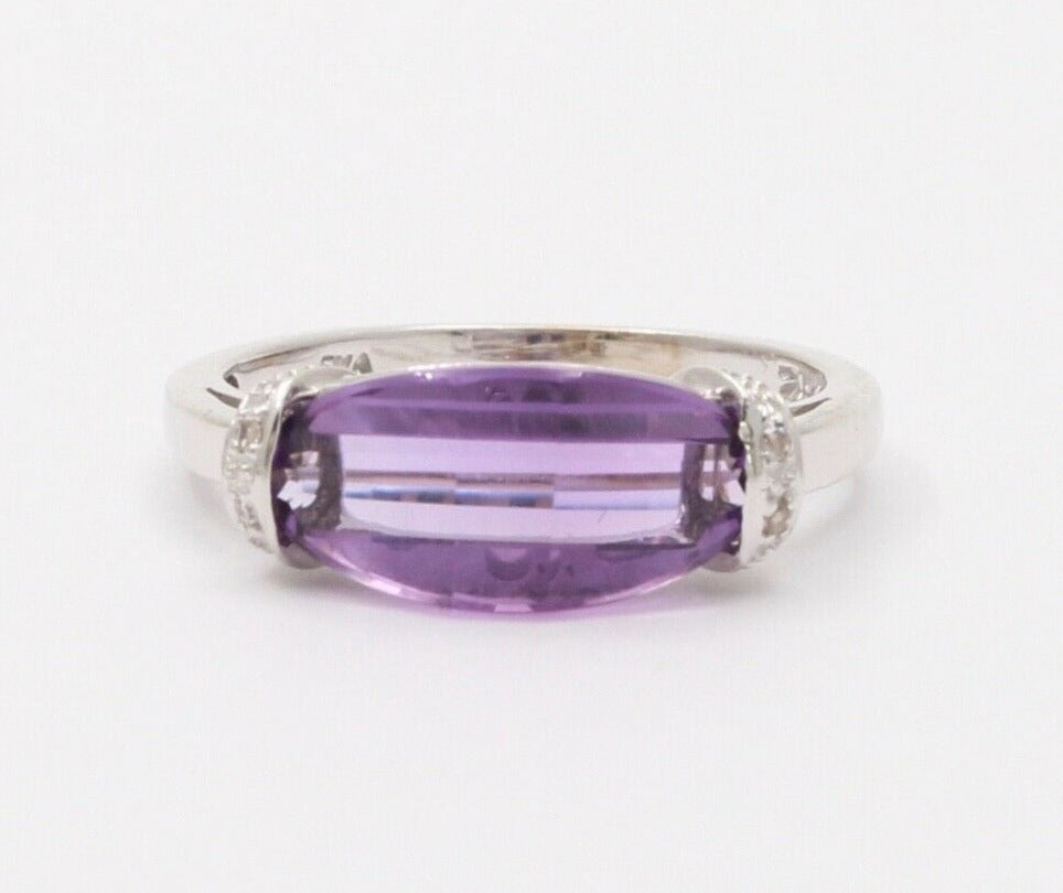 Vintage Amethyst Diamonds 10K White Gold Ring