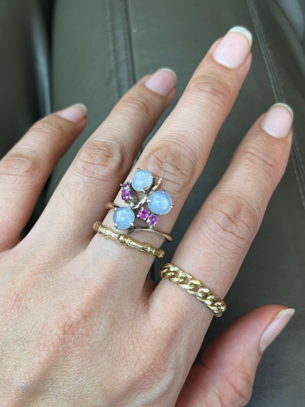 Vintage Retro 14K Star Sapphire And Ruby Bypass Ring