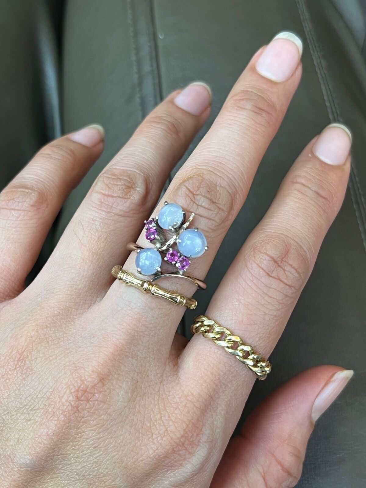 Vintage Retro 14K Star Sapphire And Ruby Bypass Ring