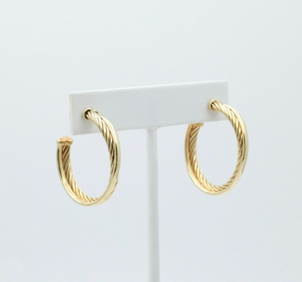 Classic David Yurman 18K Yellow Gold Entwined Rope Hoops Earrings.