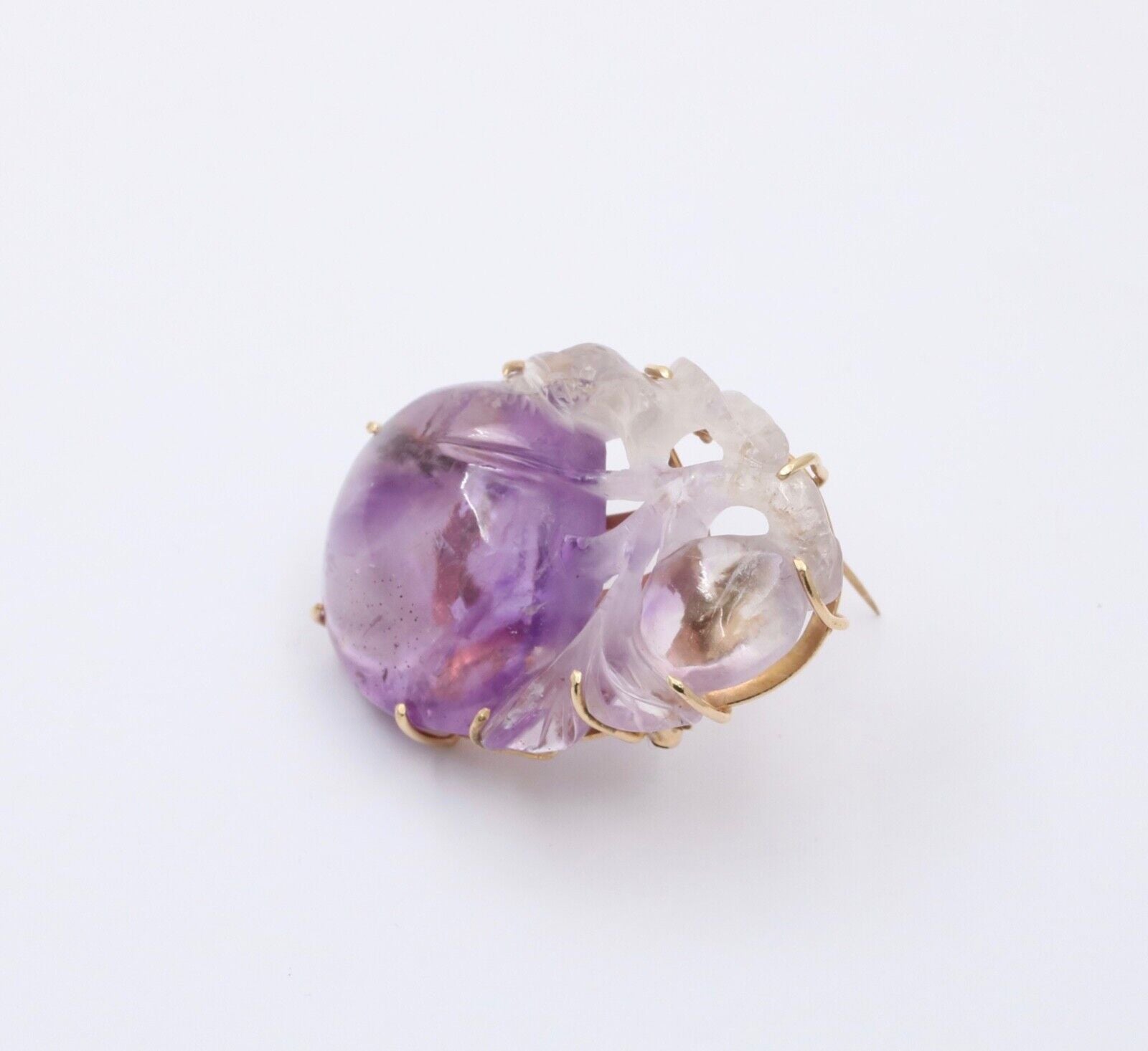 Victorian Blended Color Hand Carved Amethyst Brooch Pin