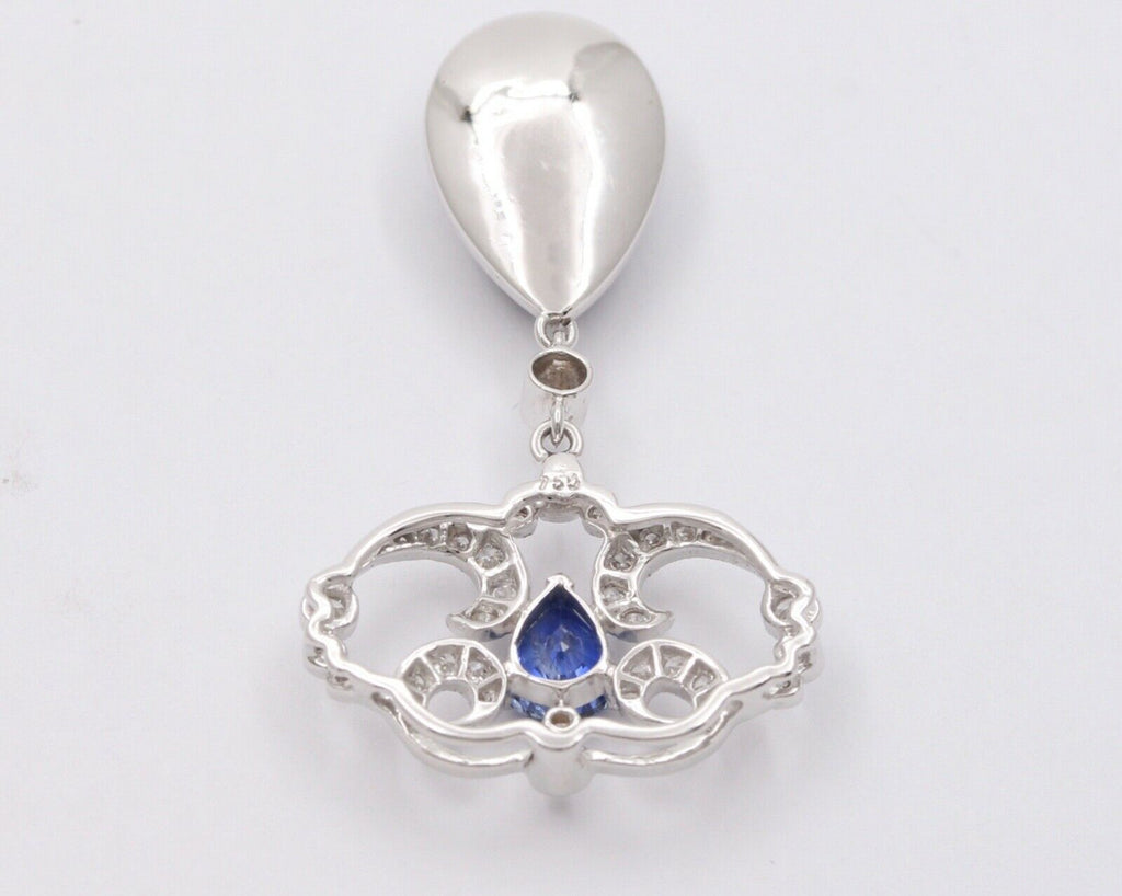 Elegant Blue Sapphires Diamonds 18K White Gold Pendant