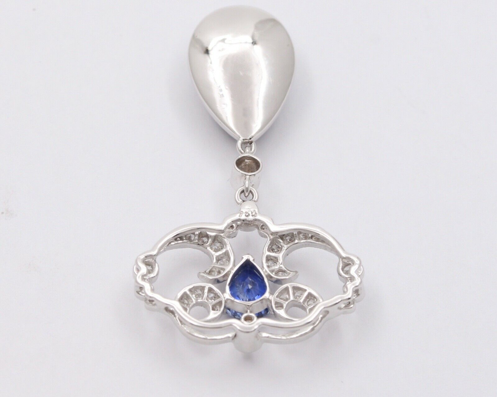 Elegant Blue Sapphires Diamonds 18K White Gold Pendant