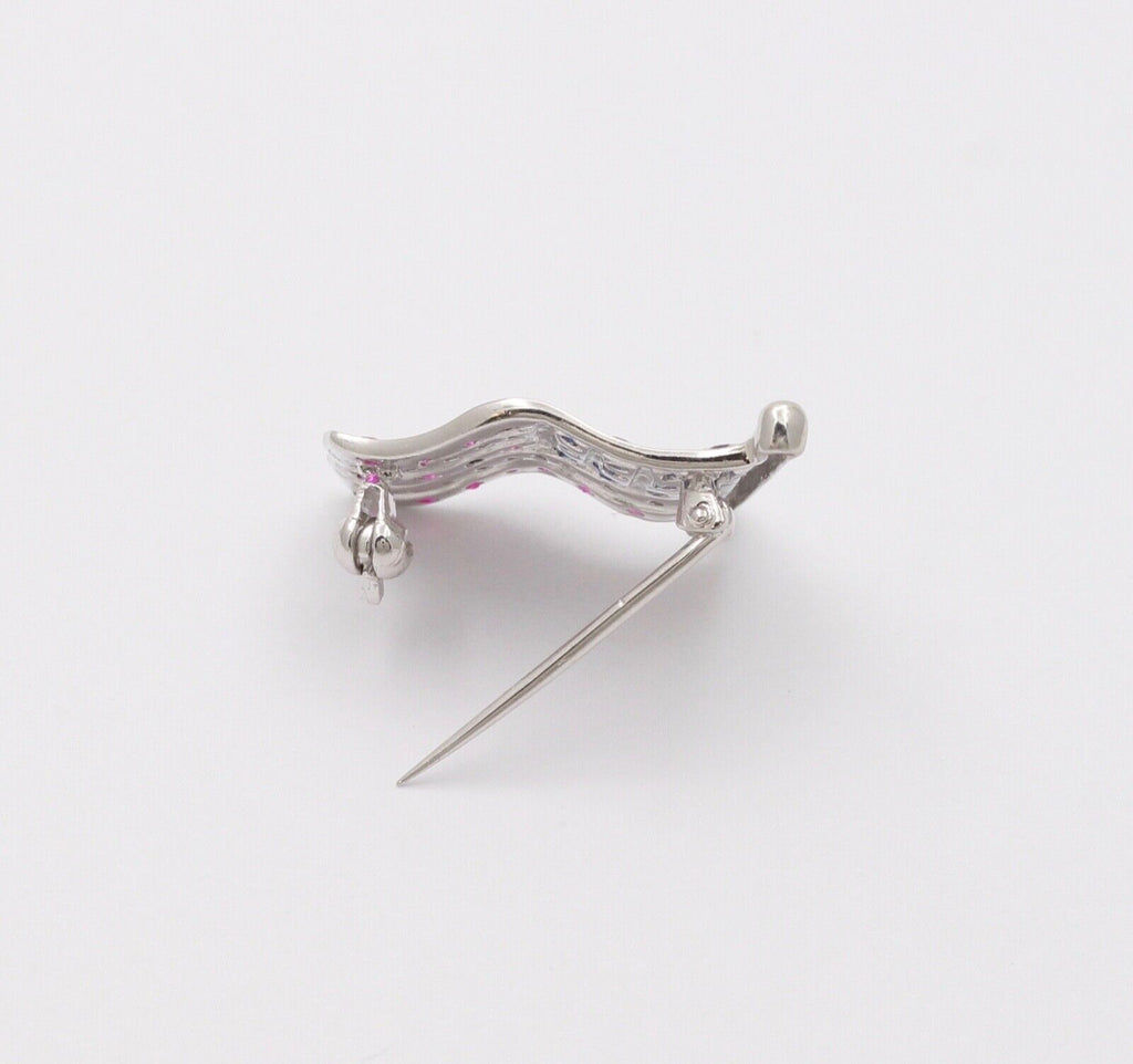 Classic 14K White Gold And Diamond American Flag, 4th of July Brooch, Pin.