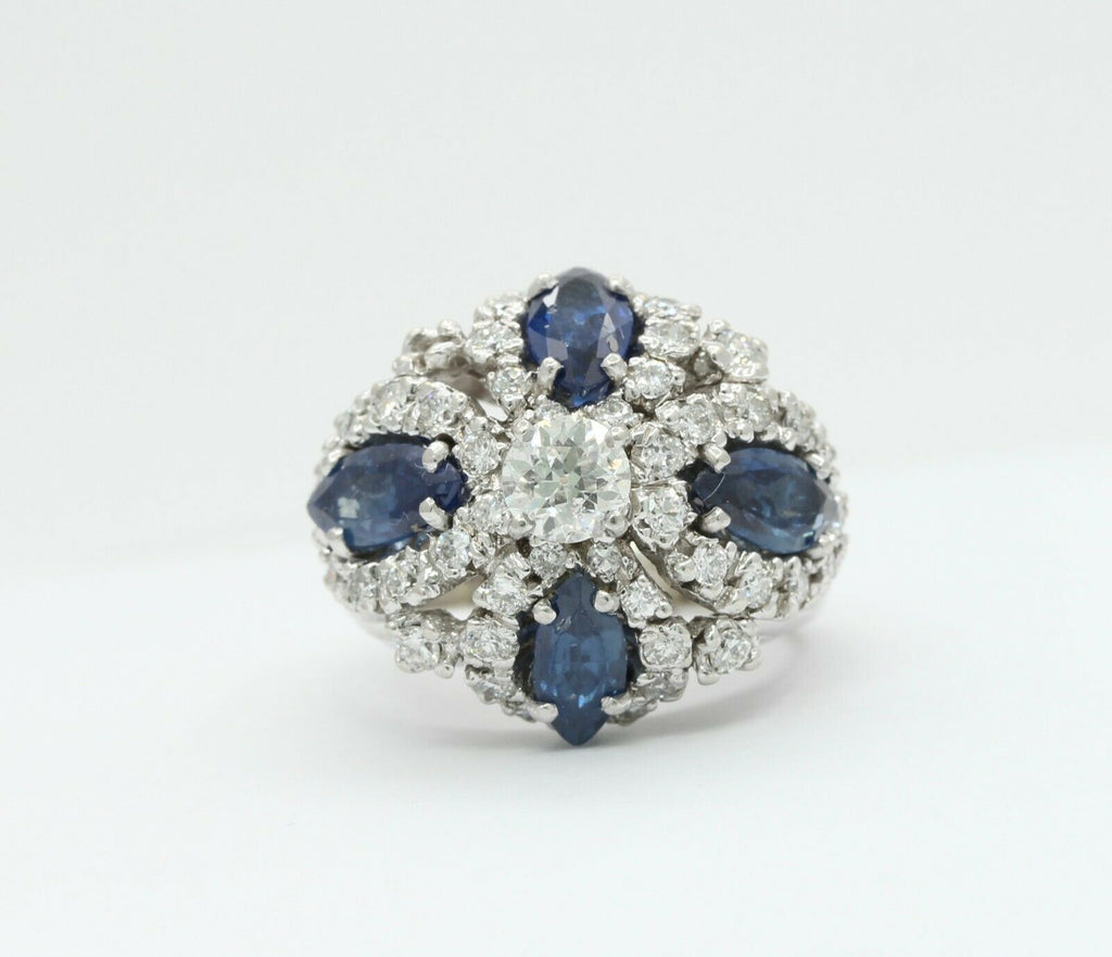 Vintage 14K White Gold Sapphire Diamond Cocktail Ring