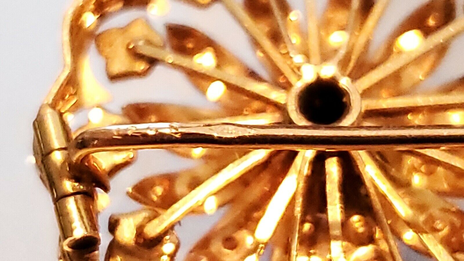 Victorian Starburst Diamond Seed Pearls 14K Yellow Gold Brooch Pin
