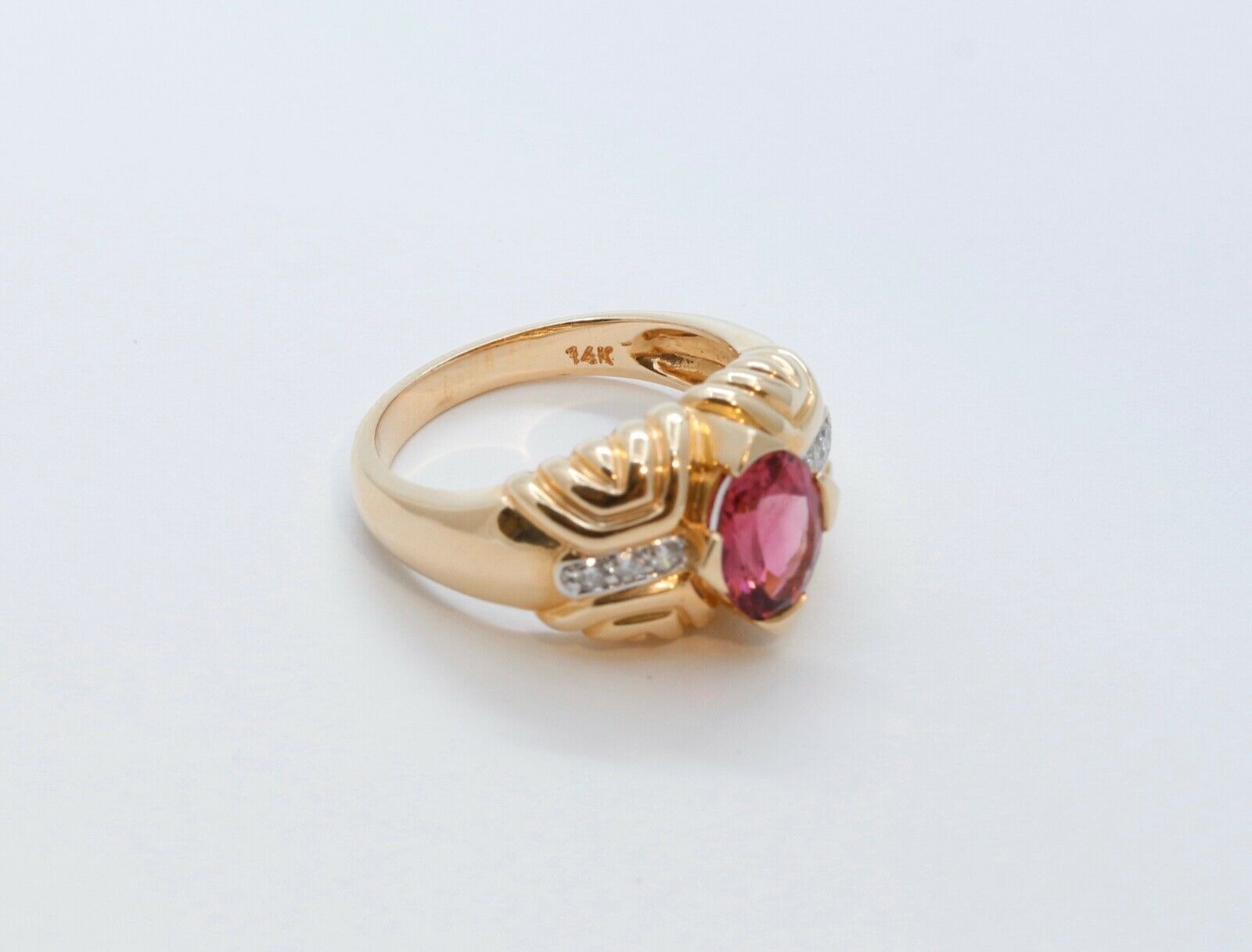 Vintage Large Tourmaline Diamonds 14K Yellow Gold Cocktail Ring