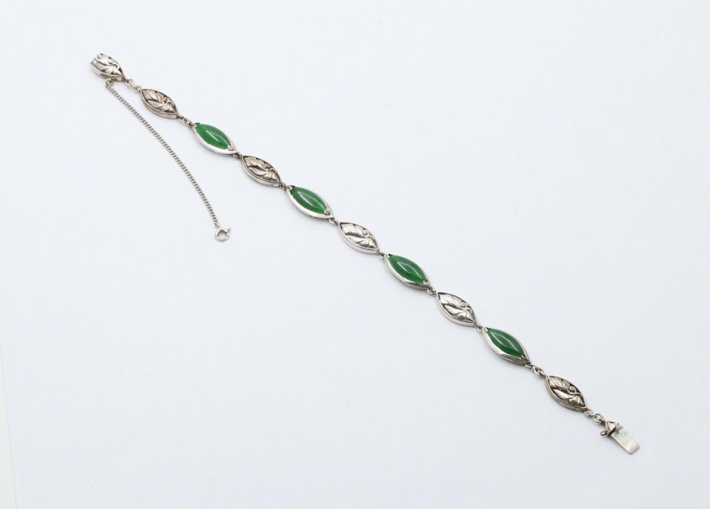 Vintage Green Jade 14K White Gold Bracelet