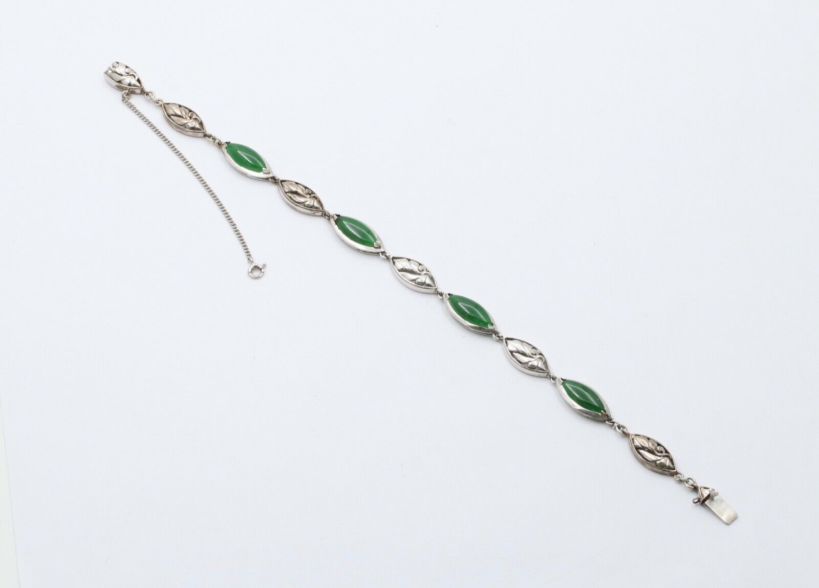 Vintage Green Jade 14K White Gold Bracelet