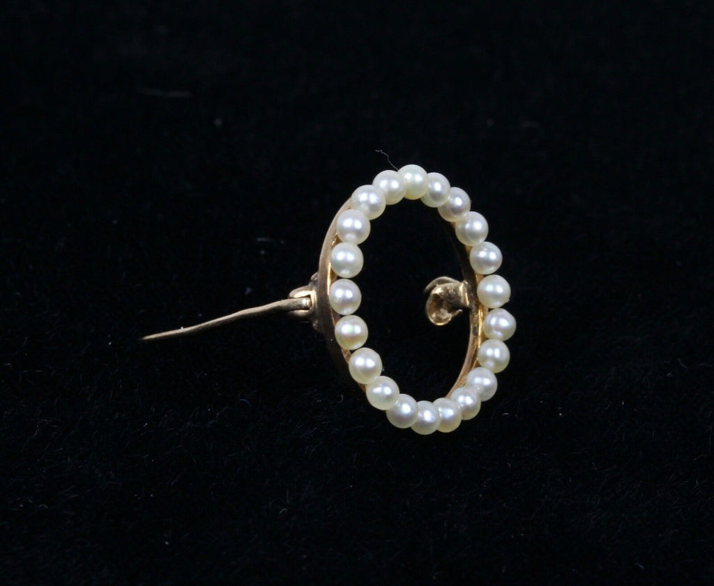Vintage 14K Yellow Gold Seed Pearl Eternal Circle Pendant Pin