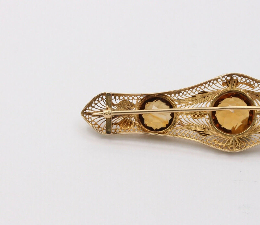 Vintage 14K Yellow Gold Citrine Bar Pin Brooch