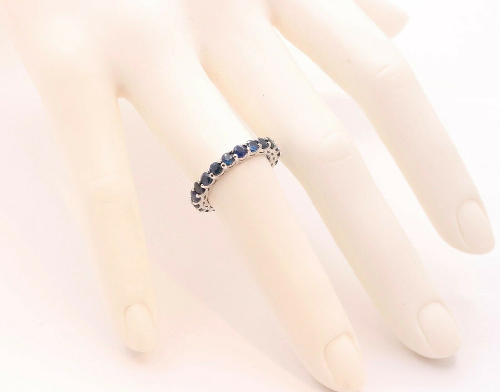 Vintage 18K White Gold Natural Sapphire Eternity Band