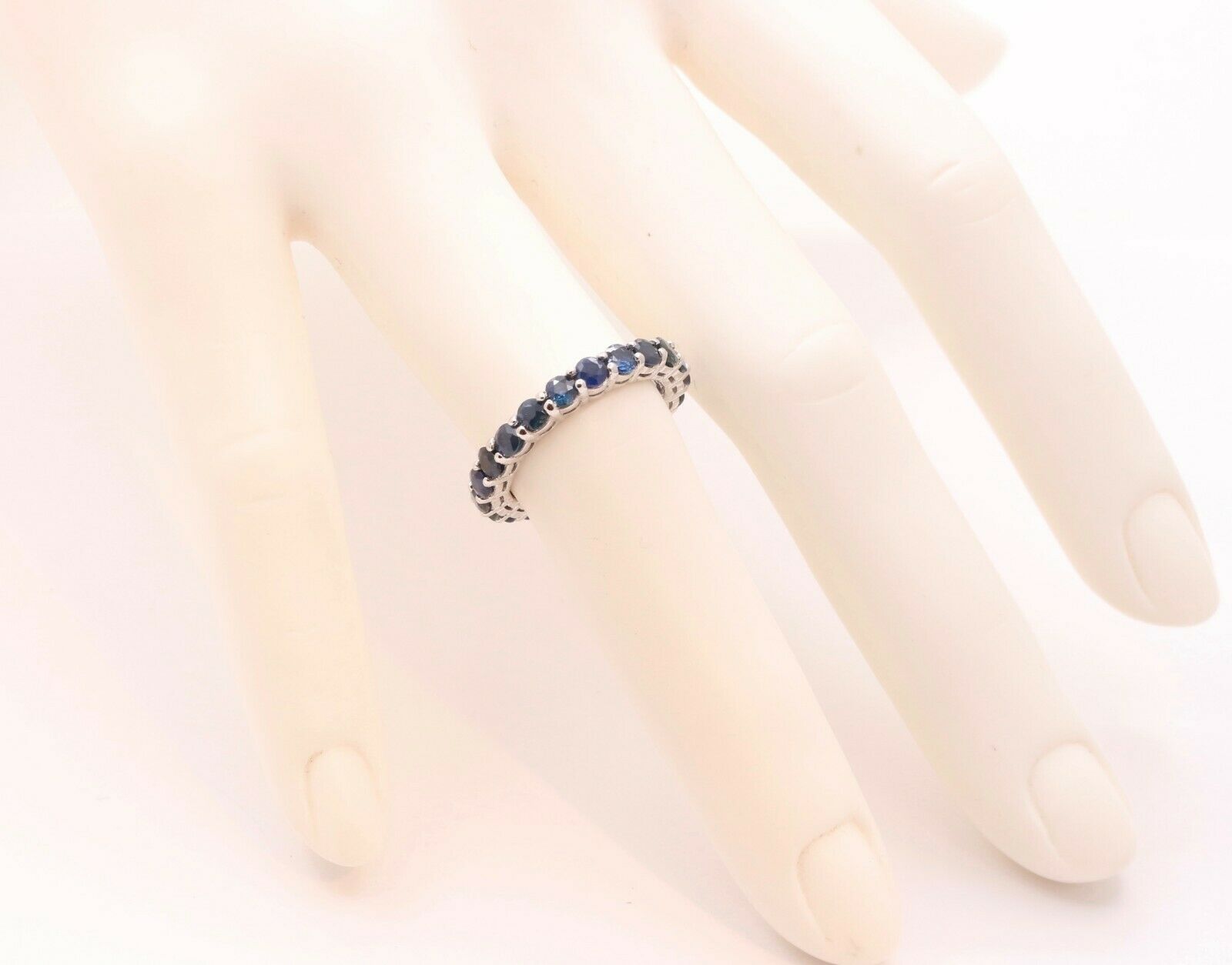 Vintage 18K White Gold Natural Sapphire Eternity Band