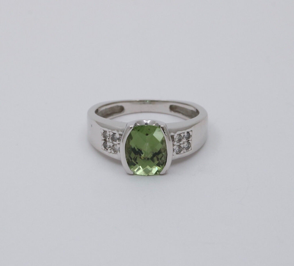 Vintage 14K White Gold Green Tourmaline and Diamond Ring, Engagement Ring