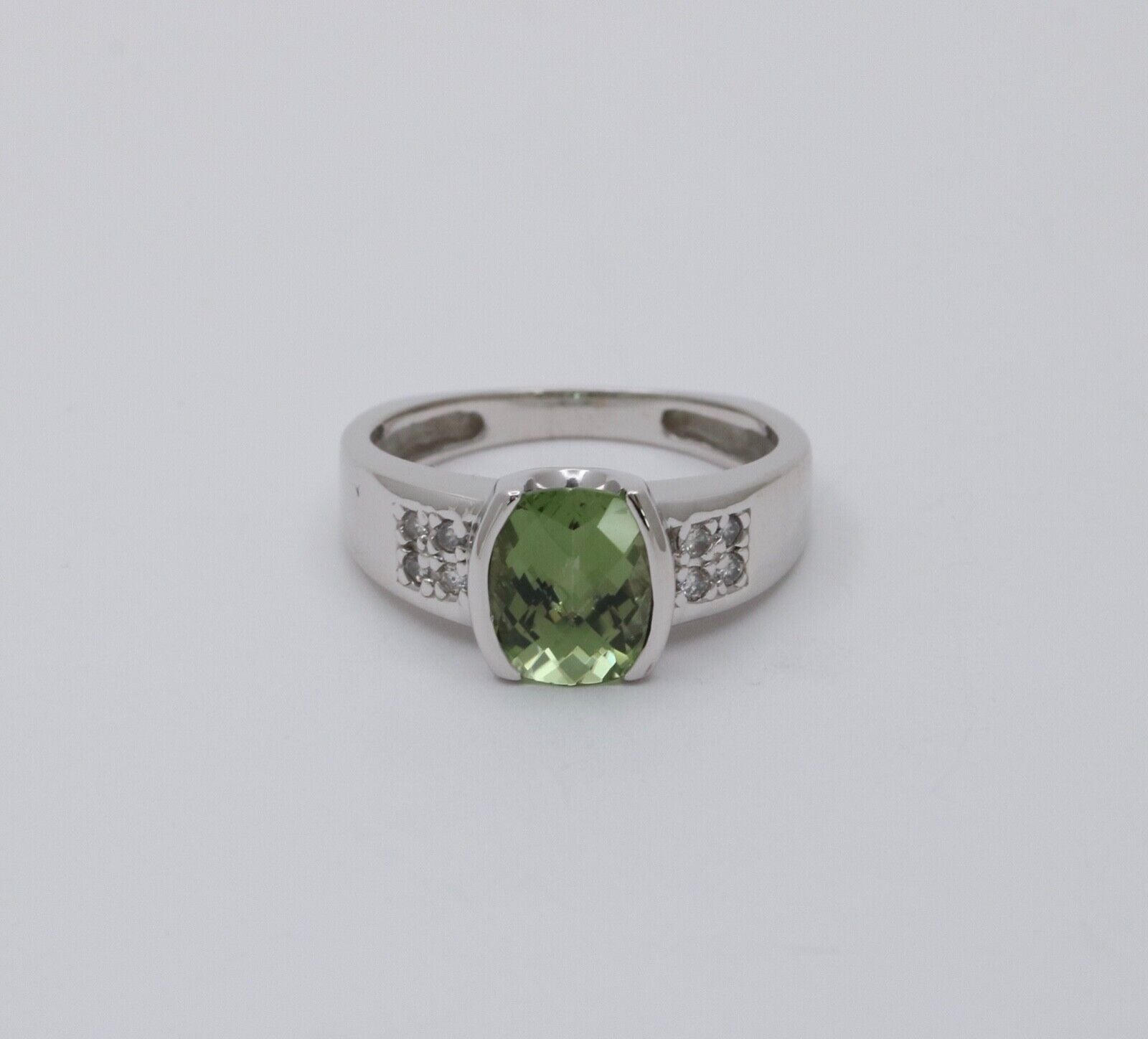 Vintage 14K White Gold Green Tourmaline and Diamond Ring, Engagement Ring