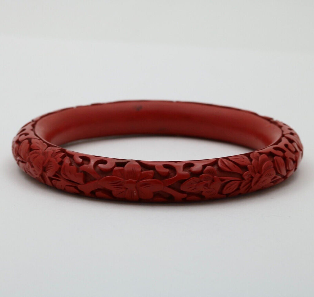 Vintage Red Cinnabar Chanterelle Bangle Bracelet