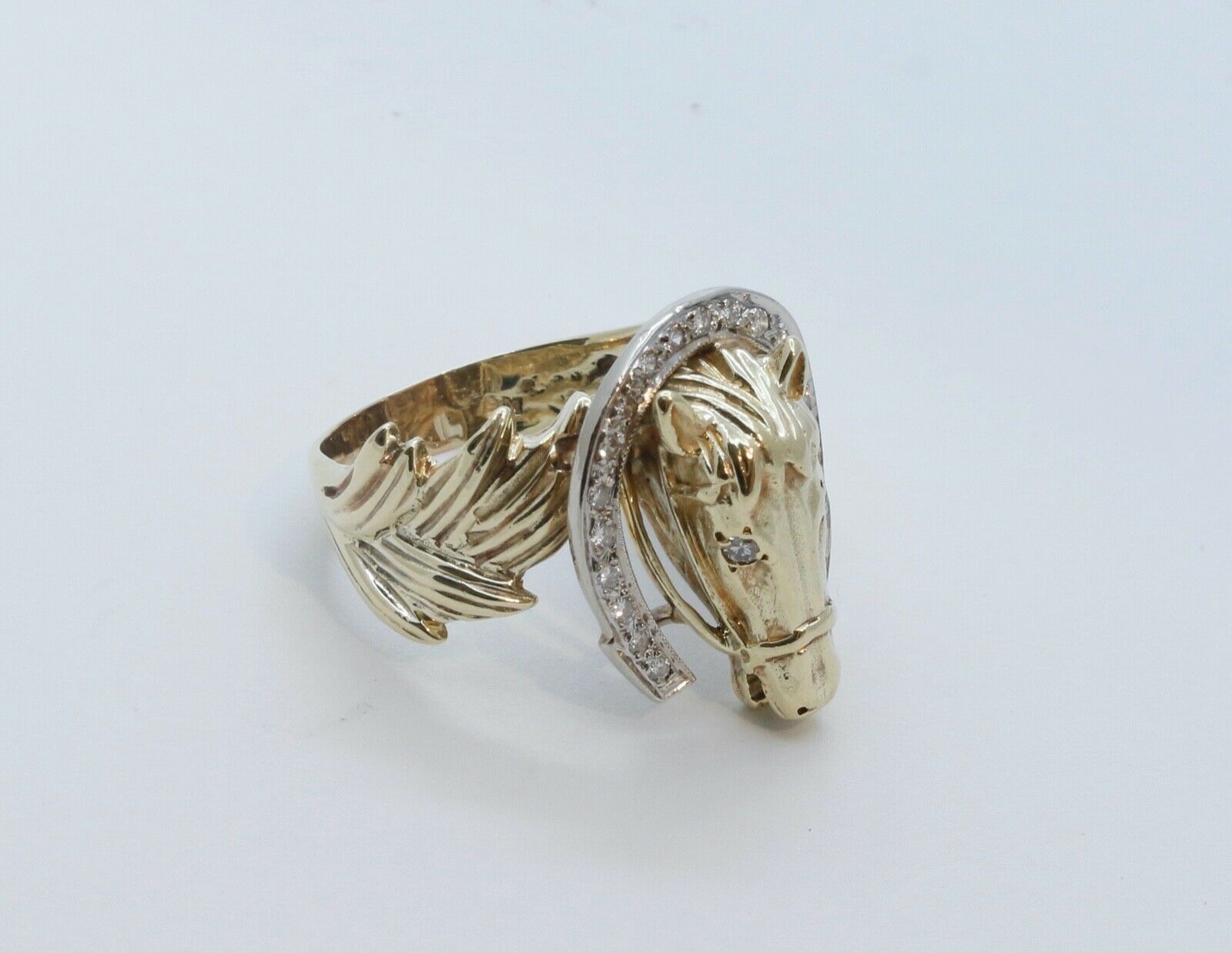 Chunky Unisex 14K Yellow Gold Diamonds Horse Afficionado Ring