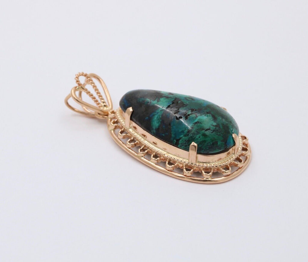 Vintage Chrysocolla 14K Yellow Gold Pendant
