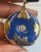 Load image into Gallery viewer, Vintage 14K Yellow Gold Lapis Lazuli Chinese Lucky Fortune Charm Pendant
