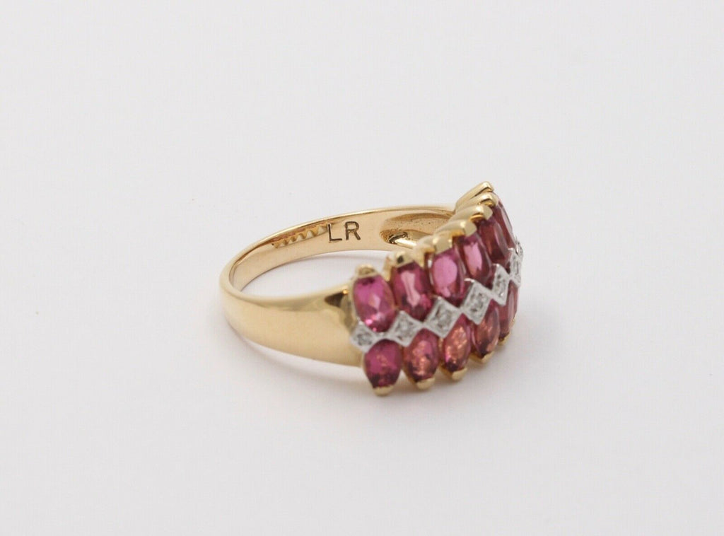Beautiful Tourmaline Diamonds 14K Yellow White Gold Vintage Cluster Band