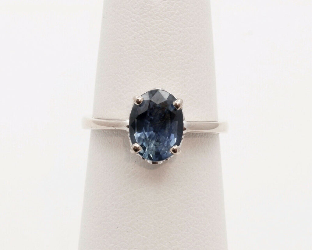 Vintage Ladies 2.05 Carat Blue Sapphire 14K White Gold Ring