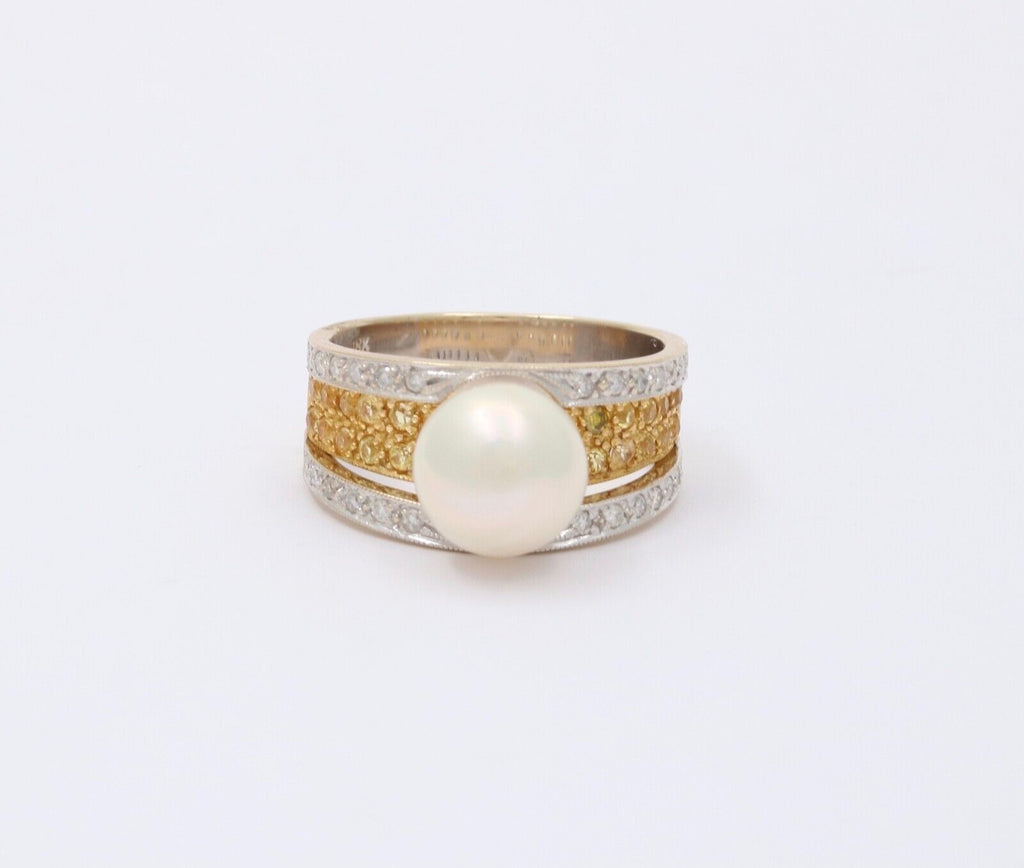 Vintage 18K Gold Pearl & Diamond Ring.