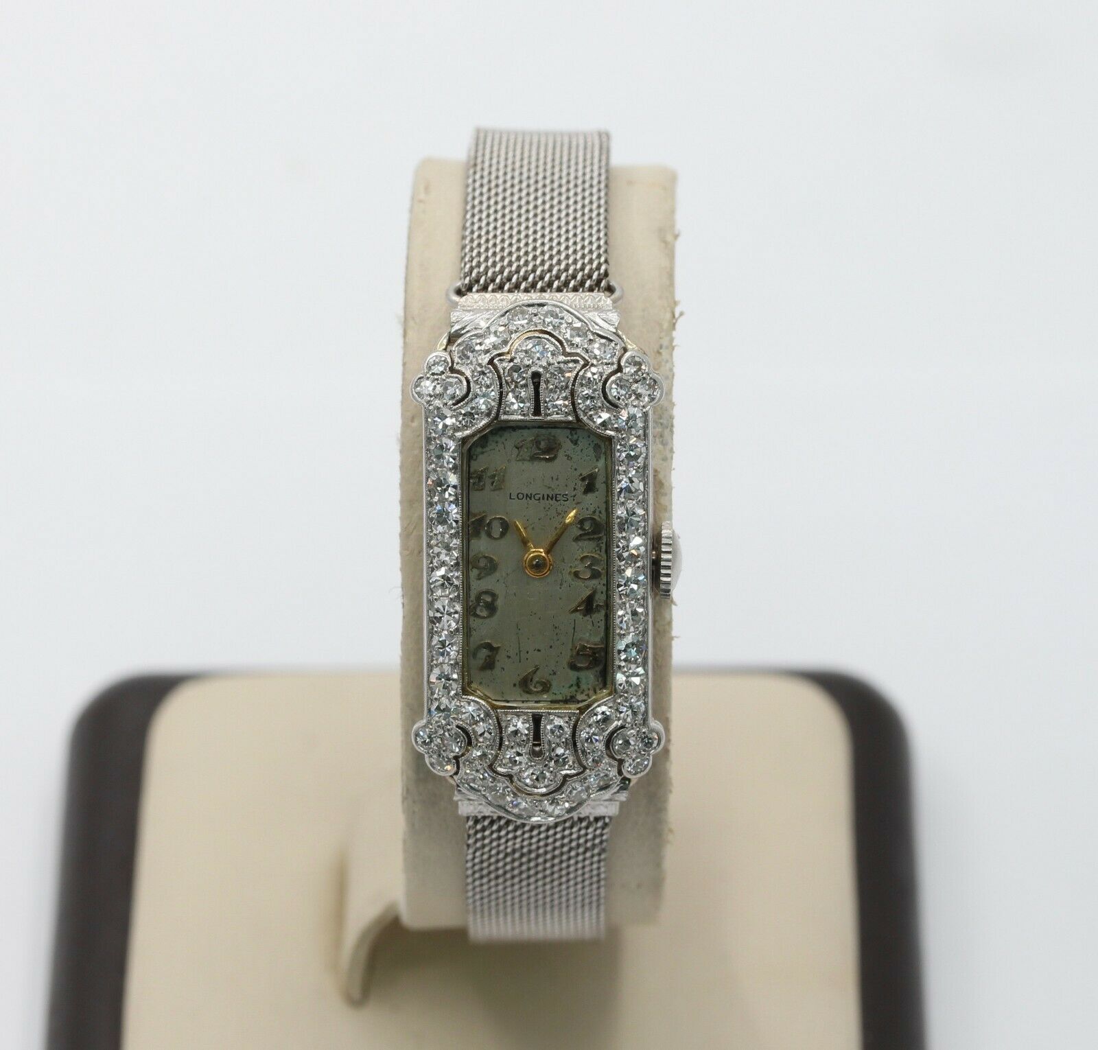 Art Deco Longines 14K White Gold Diamond Mechanical Watch