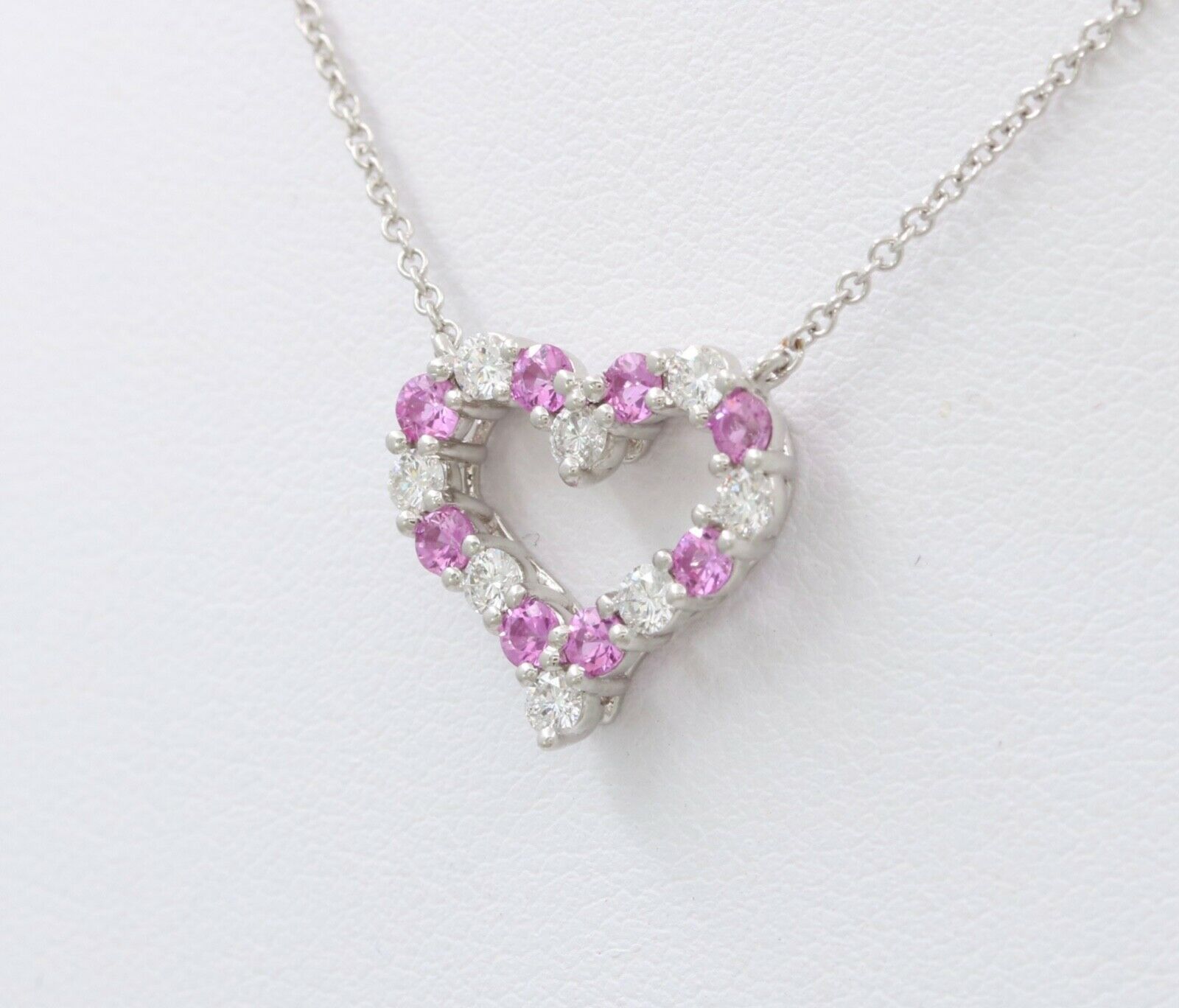 Tiffany and Co. Heart Pendant and Chain Diamonds Pink Sapphires Platinum