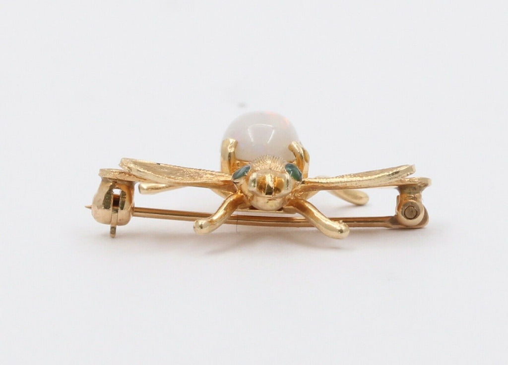 Vintage 14K Yellow Gold Opal Bee Brooch