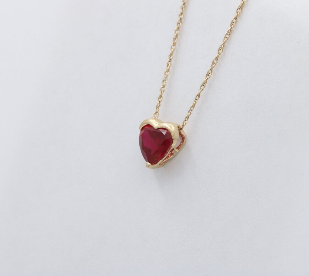 Vintage Heart Lab Ruby 10K Yellow Gold Pendant