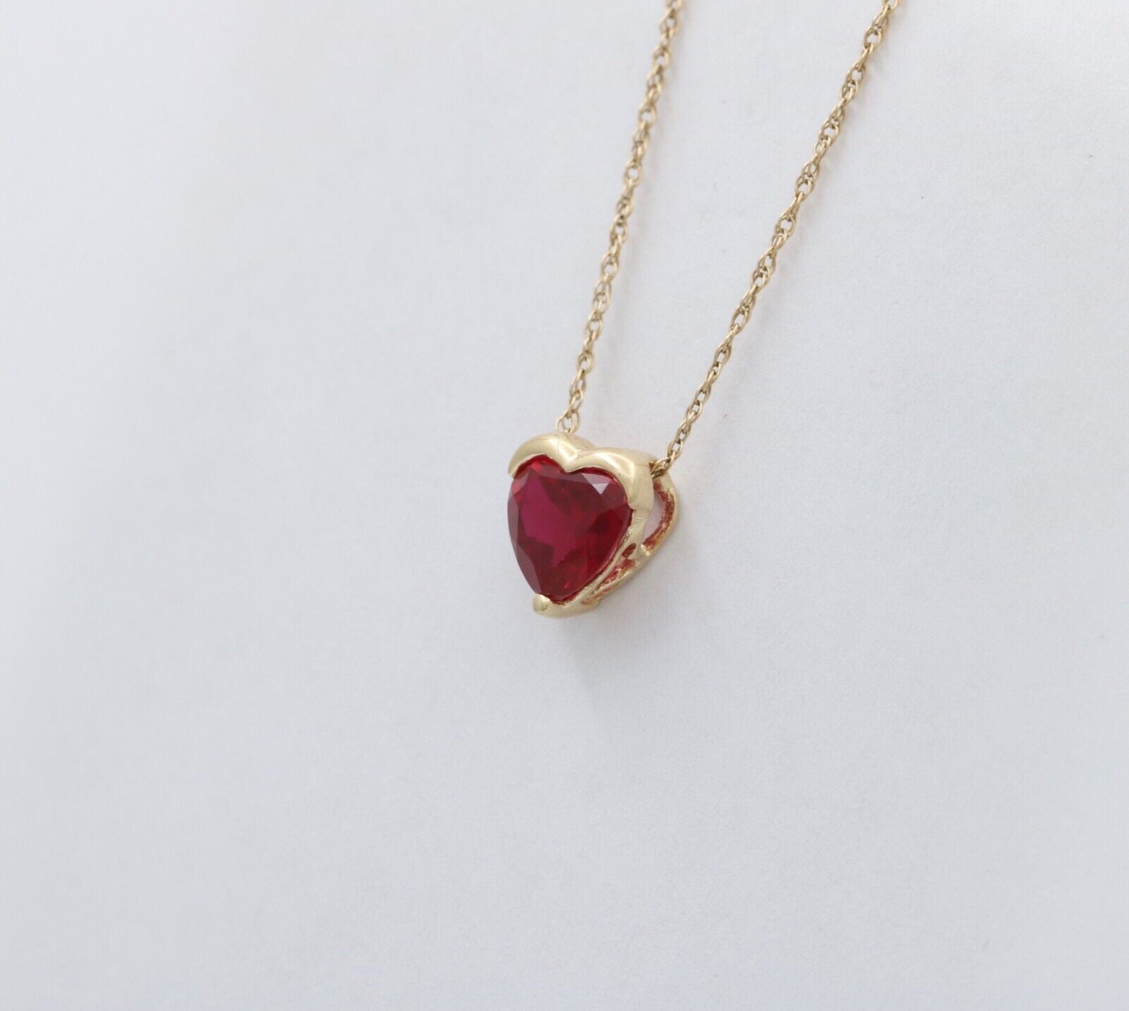 Vintage Heart Lab Ruby 10K Yellow Gold Pendant