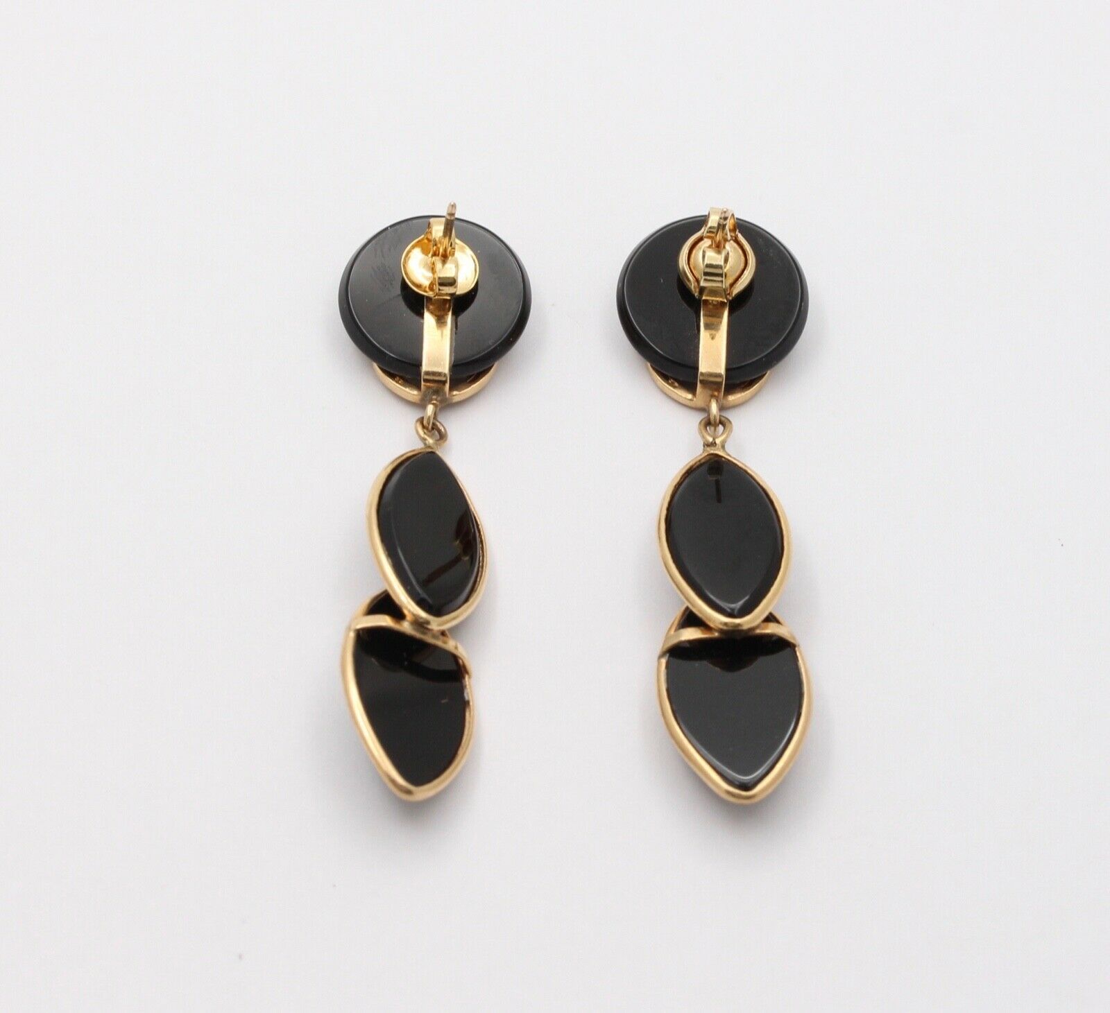 Vintage Funky Onyx 14K Yellow Gold Diamond Dangling Earrings, Drop Earrings.