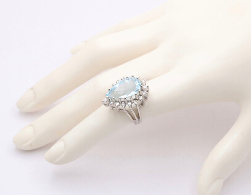 Estate Aquamarine Diamonds 14K White Gold Ring