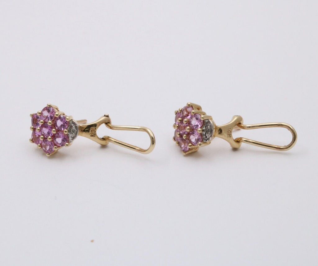 Vintage Pink Tourmaline Diamonds 10K Yellow White Gold Earrings