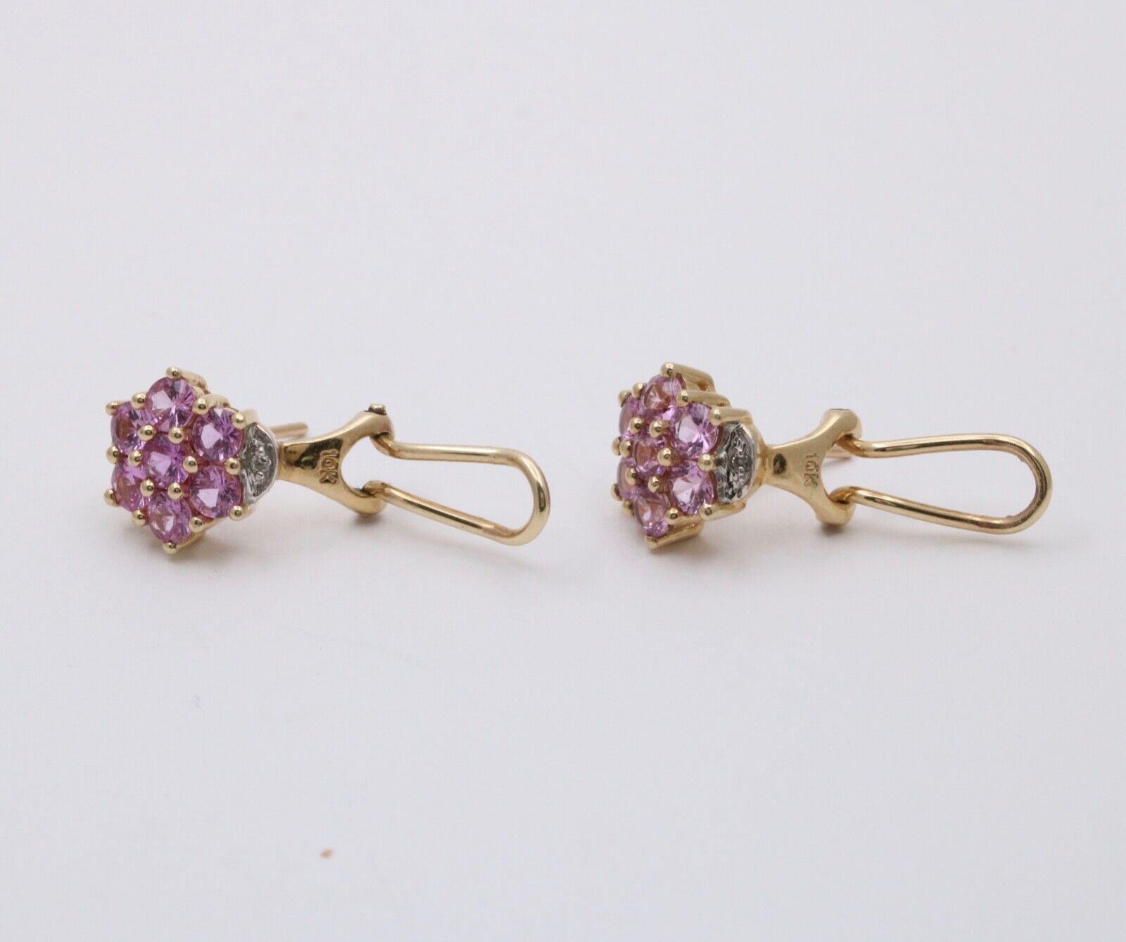 Vintage Pink Tourmaline Diamonds 10K Yellow White Gold Earrings