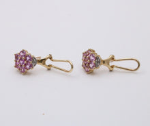 Load image into Gallery viewer, Vintage Pink Tourmaline Diamonds 10K Yellow White Gold Earrings
