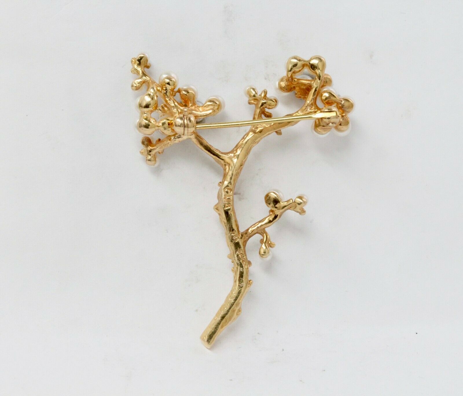 Vintage 14K Yellow Gold Pearl Branch Brooch