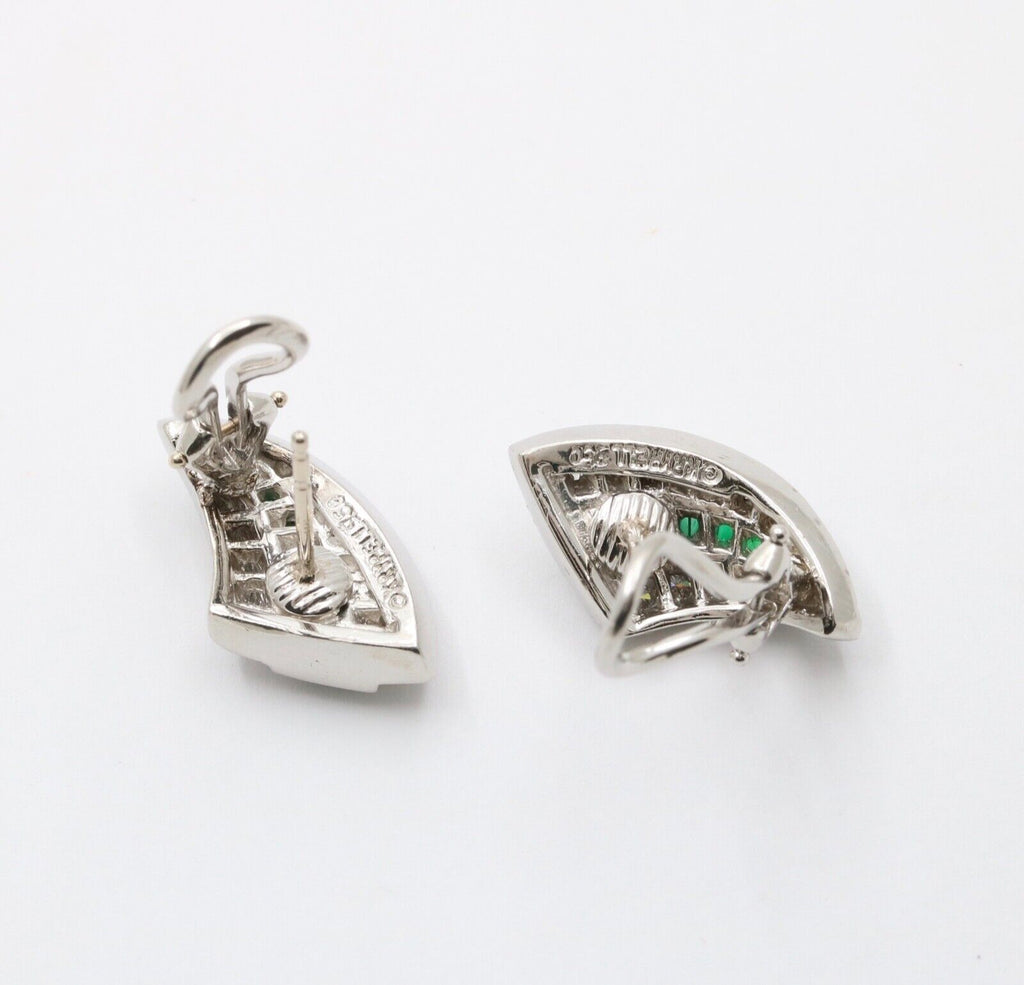 Charles Krypell Platinum Diamond And Emerald Earrings