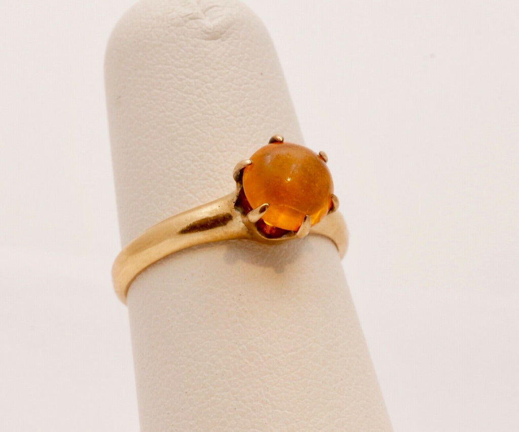 Victorian Mexican Opal Solitaire 14K Yellow Gold Ring
