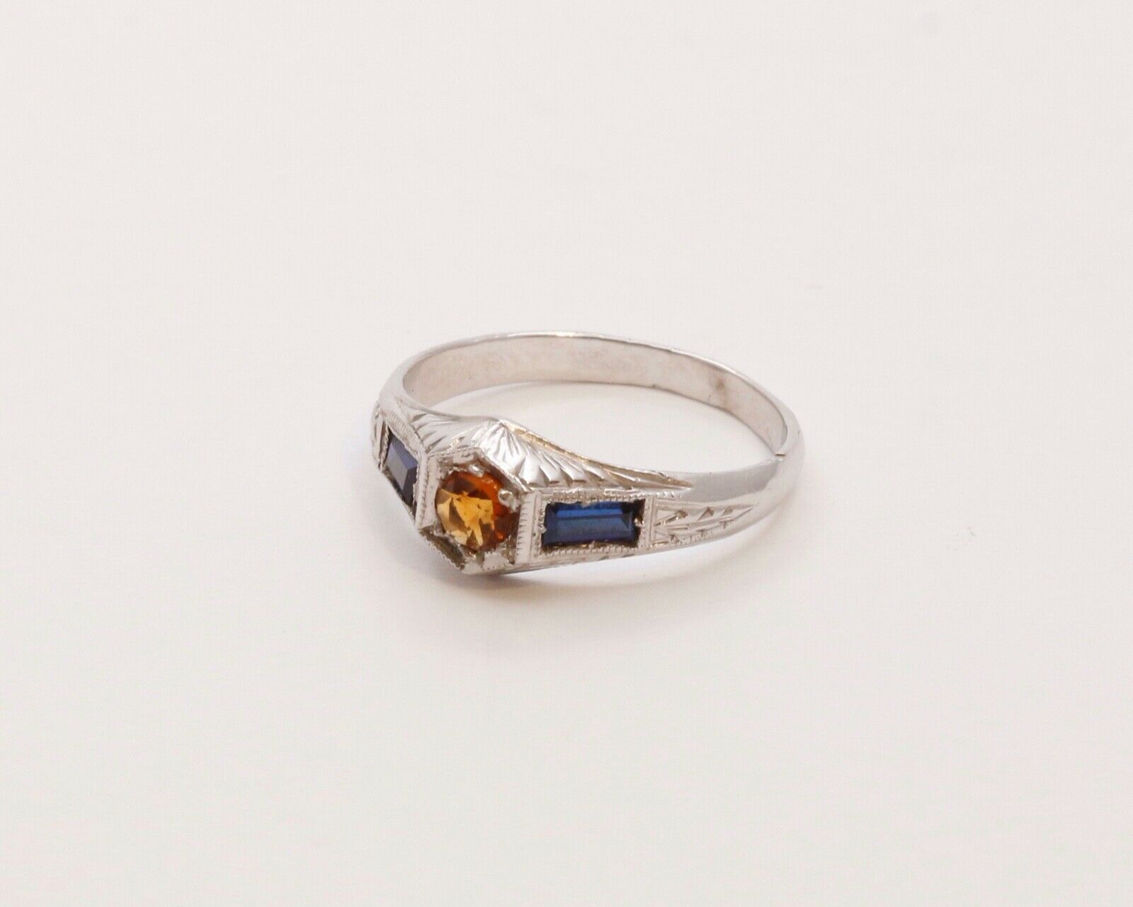 Rare Find!!!  Art Deco Blue Sapphires Citrine Knuckle Midi Children's Ring