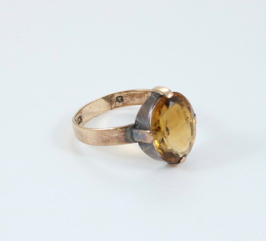 Antique England 9K Gold Gold Citrine Ring. Solitaire Ring.