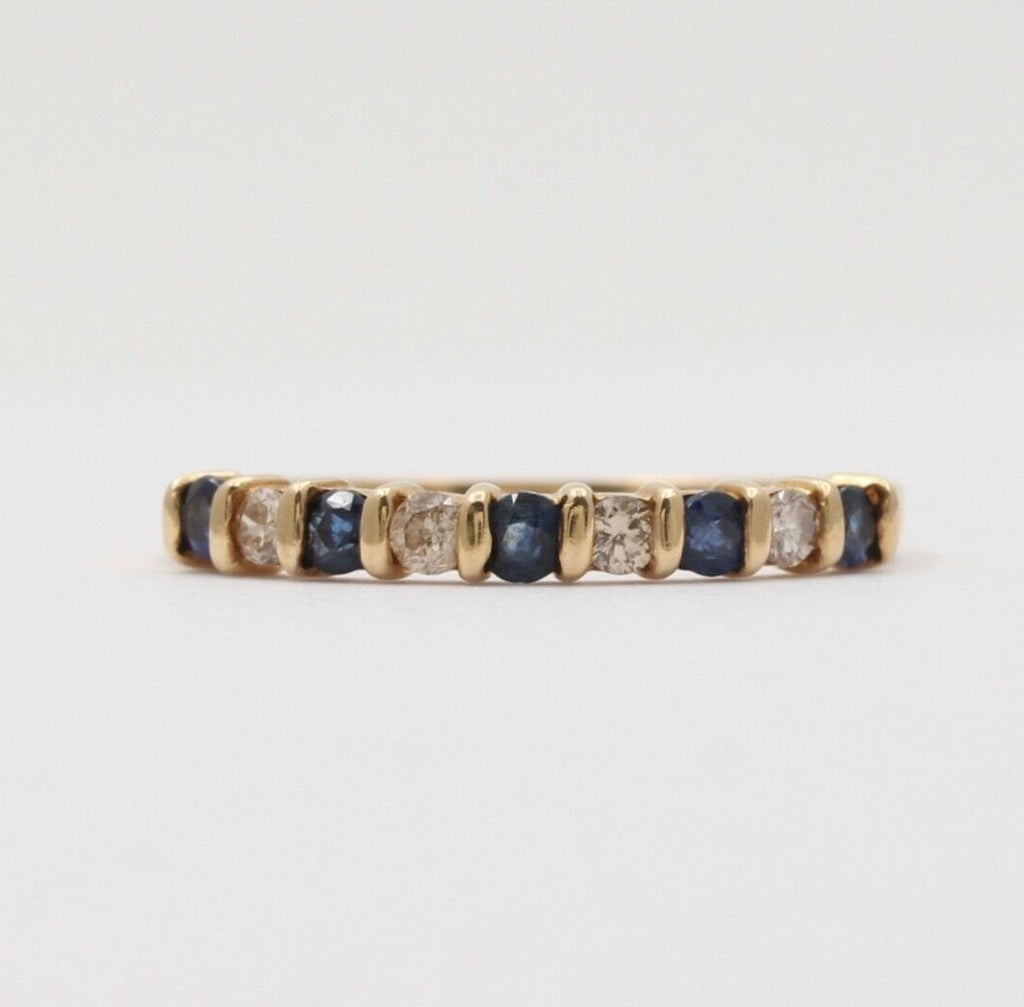 Lovely Channel Set Diamonds Blue Sapphires 14K Yellow Gold Ring