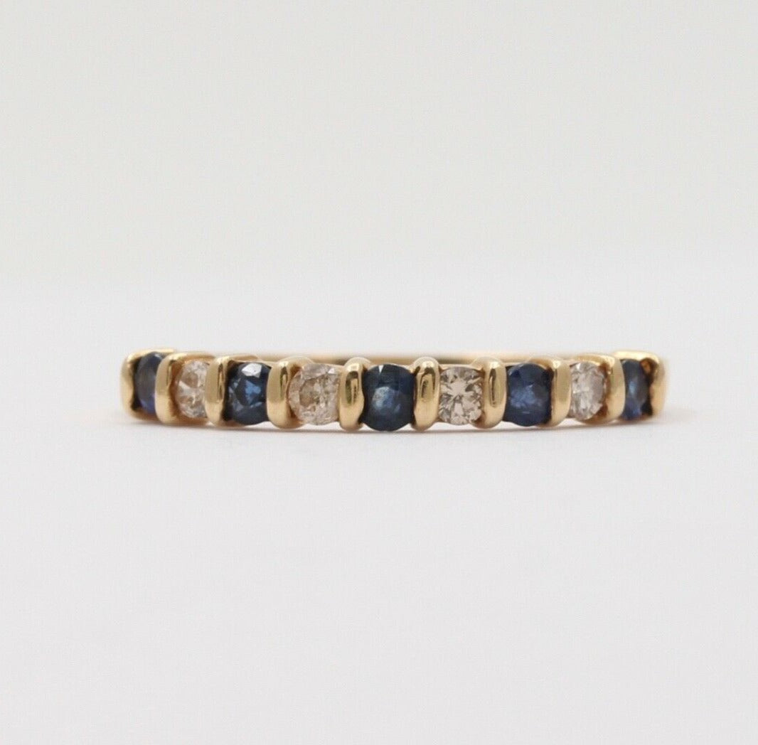 Lovely Channel Set Diamonds Blue Sapphires 14K Yellow Gold Ring
