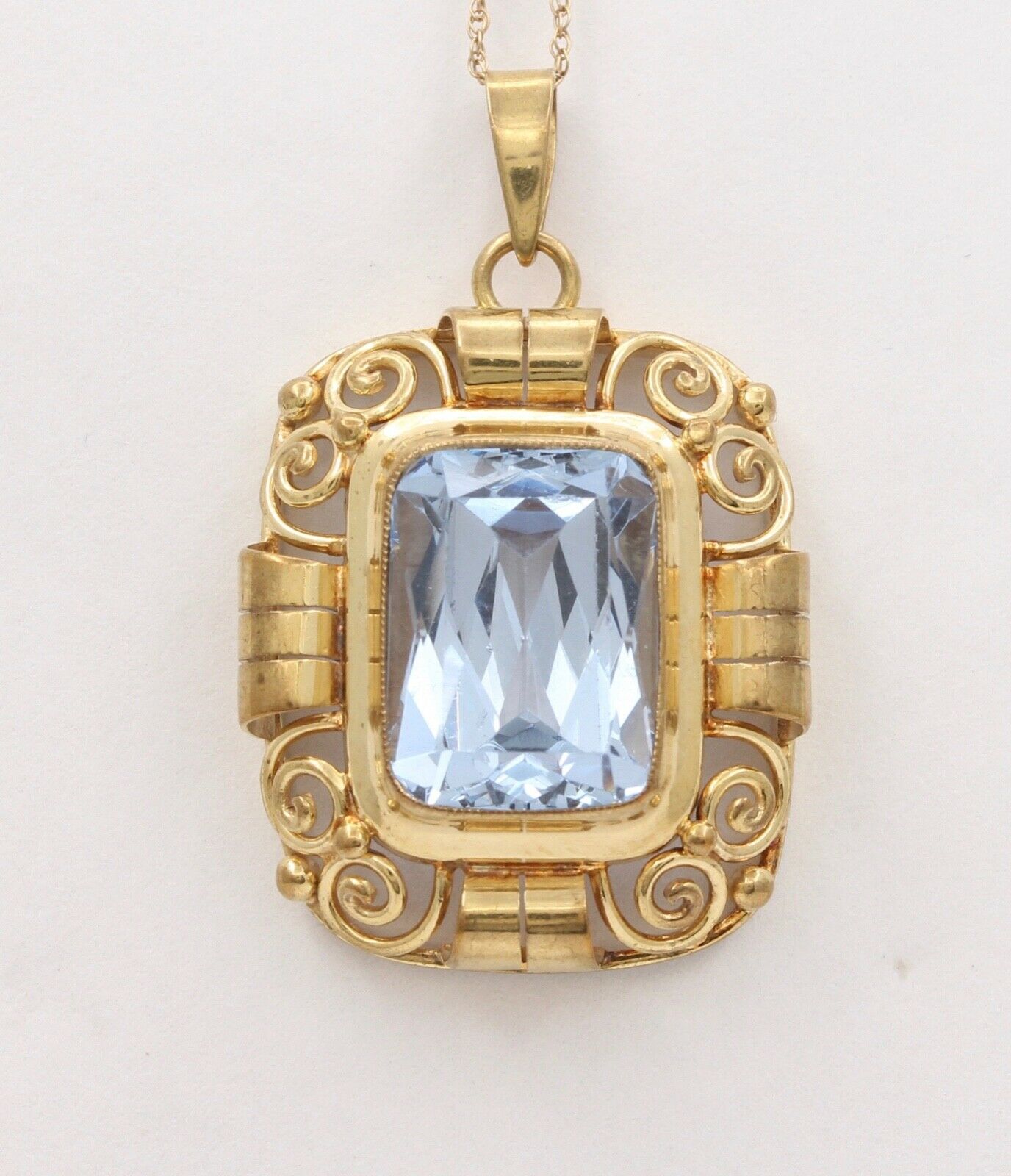 Mid Century Emerald Cut Topaz 9K Yellow Gold Pendant