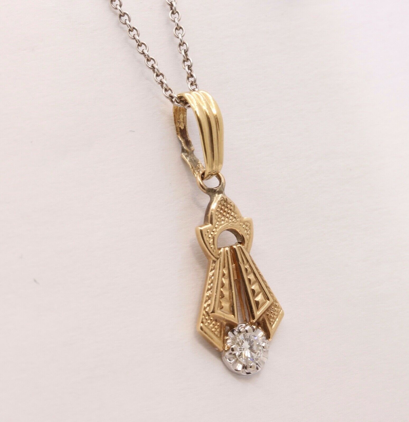 Art Deco 14K Yellow White Gold Diamond Pendant