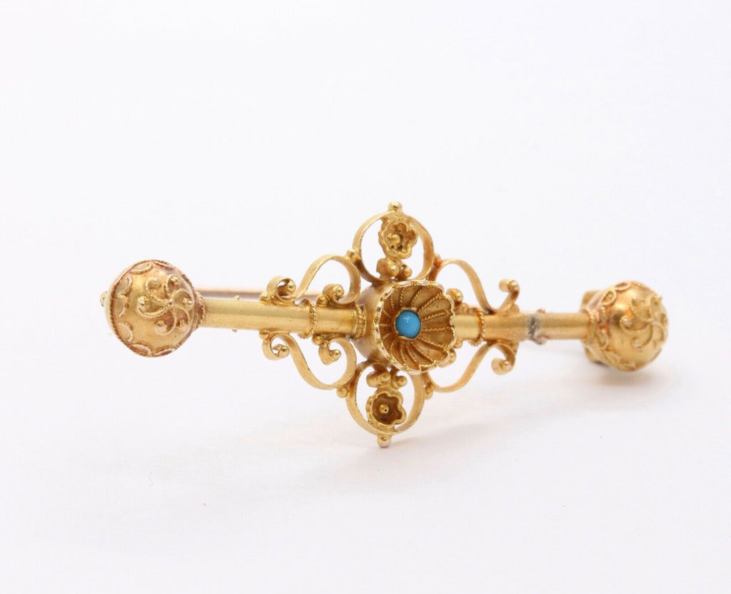 Victorian 14K Yellow Gold Turquoise Bar Pin Brooch