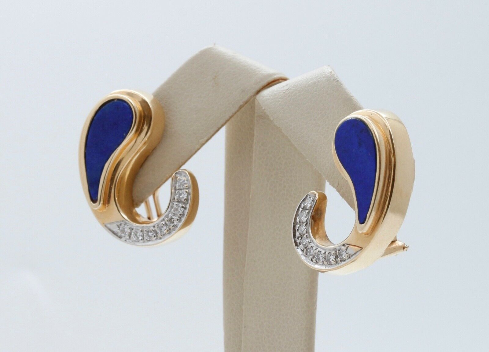Vintage Lapis Lazuli Diamonds 14K Yellow Gold Earrings
