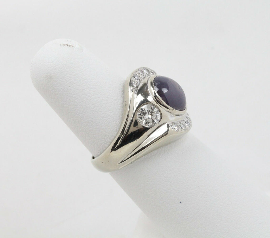Vintage 14K White Gold Star Ruby Diamond Ring