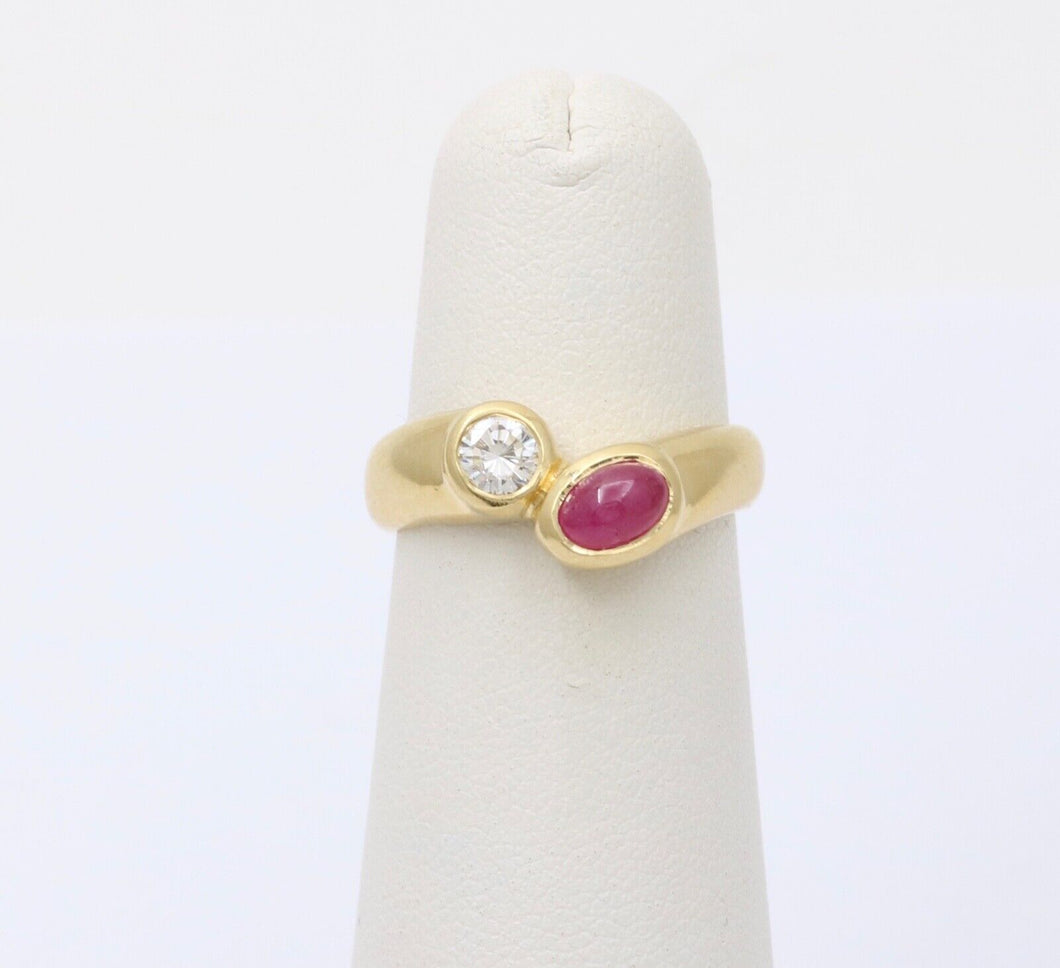 Vintage Bypass 18K Yellow Gold Ruby Diamond Ring