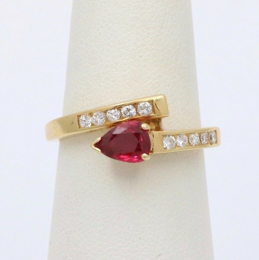 Vintage 18K Yellow Gold Bypass Snake Ruby and Diamond Ring Stacking Ring.